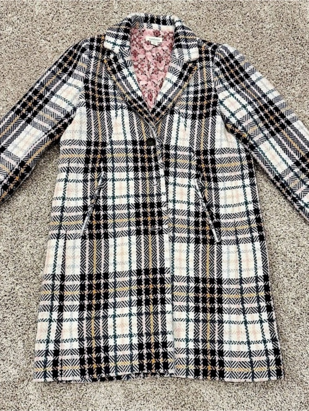 Sundance The Lisa Blazer Plaid Wool Blend Pea Coat in Blue & White Like New